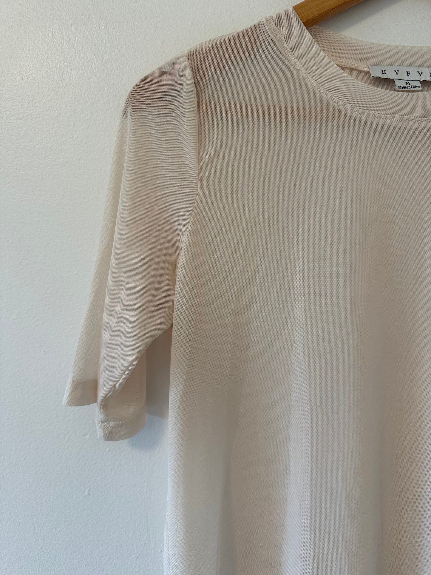 HYFVE Ivory Sheer Short Sleeve Top - Size Medium