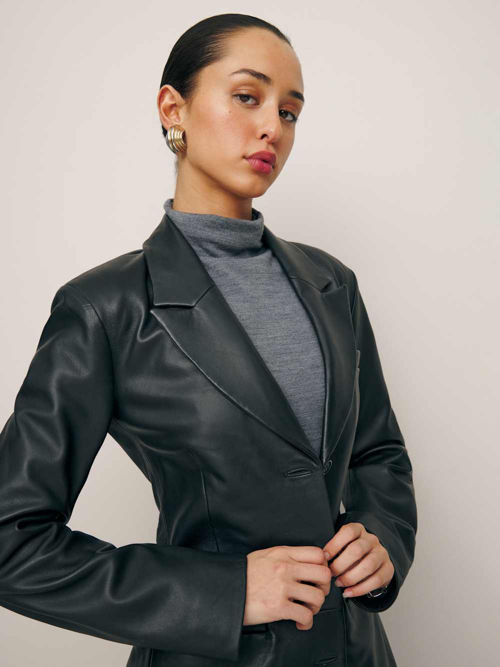 Reformation Veda Hal Fitted Leather Blazer in Black - Size XL