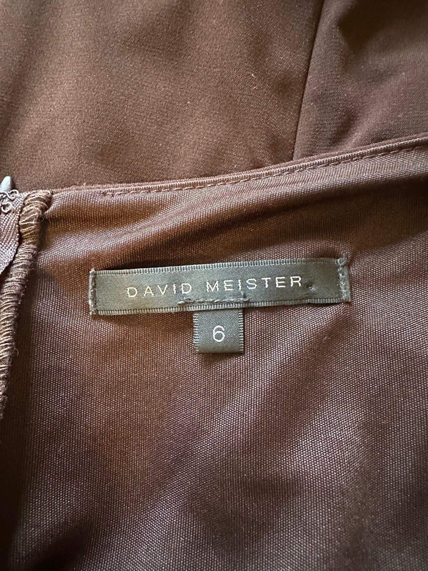 David Meister Chocolate Brown Mini Dress with Gold Detail | Size 6