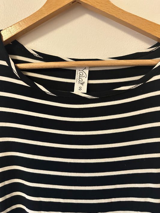 Yoga Long Sleeve Navy and White Striped Dress | Size Small