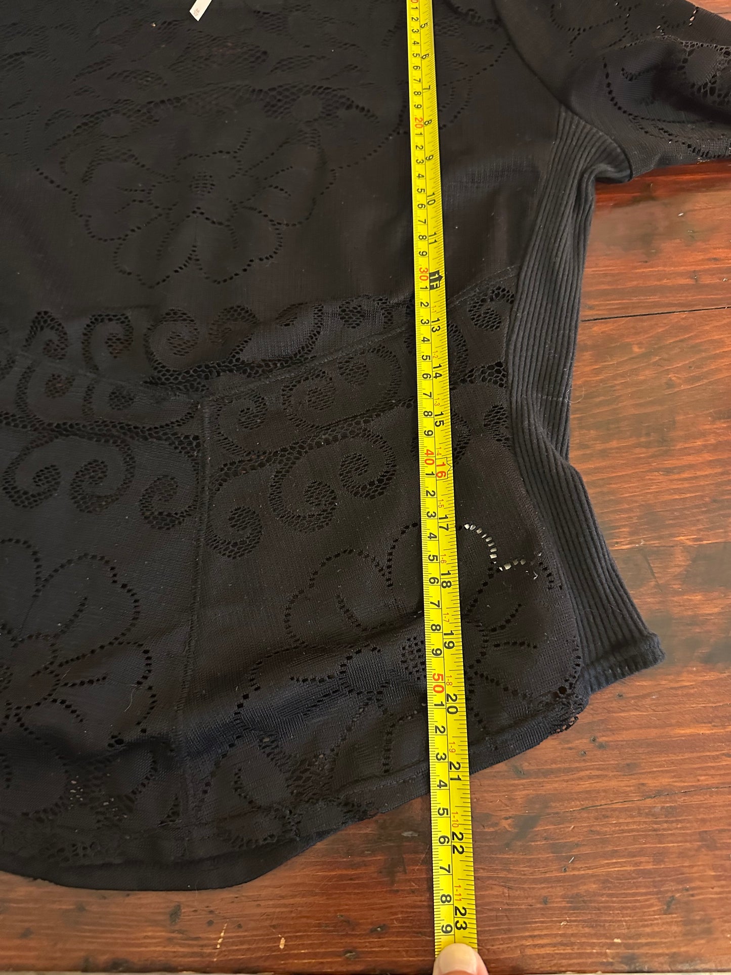 Free People Wild Roses Black Lace Long Sleeve Shirt- Size Medium