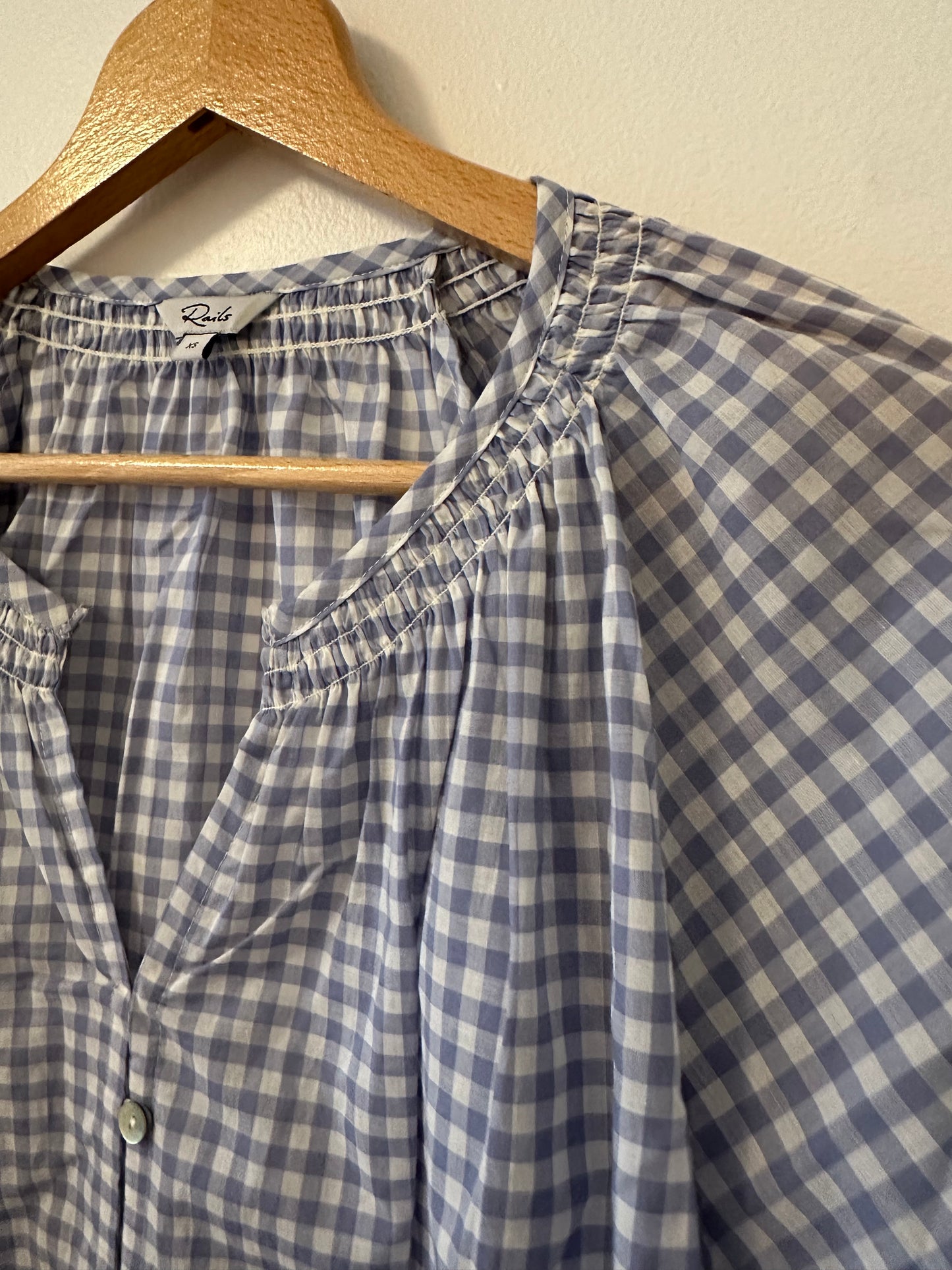 Rails Mariah Gingham Smocked Cotton Blouse in Carolina Gingham Size XS