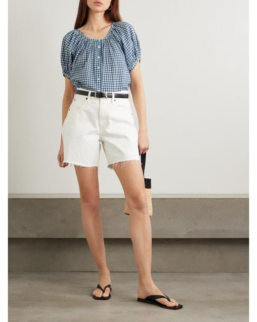 Doen June Gathered Gingham Organic Cotton Blouse - Size Small