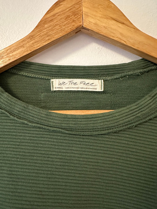 We The Free Total Eclipse Long Sleeve Ribbed Oversized Tee in Green | Size XS