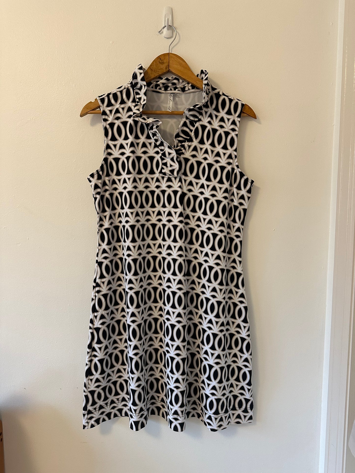 Lulu-B Black and White Geometric Swing Mini Dress | Size Large