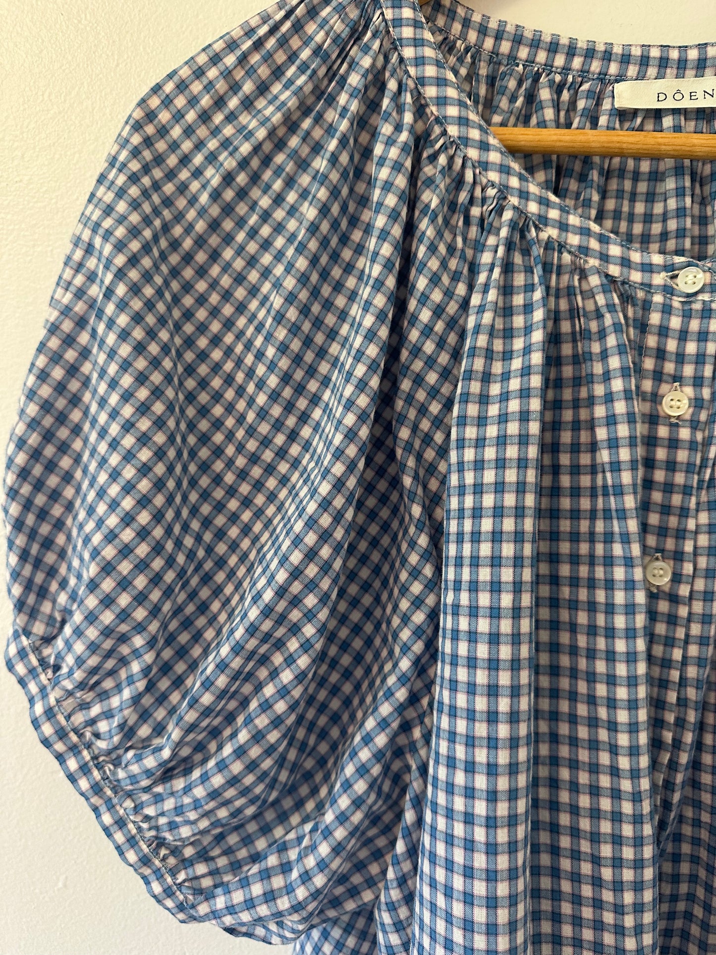 Doen June Gathered Gingham Organic Cotton Blouse - Size Small