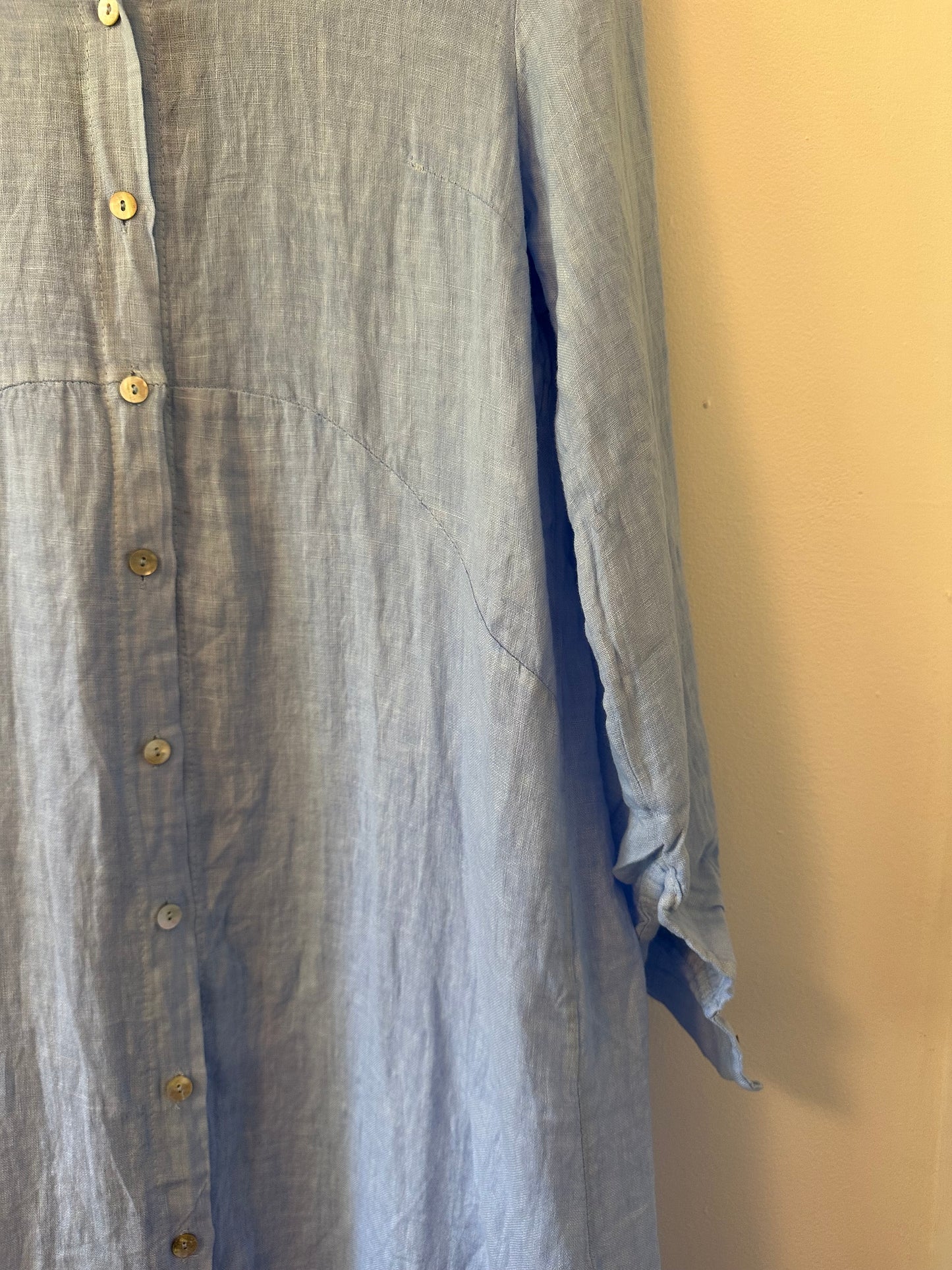 Olivier Breil Light Blue Linen Button-Up Maxi Dress