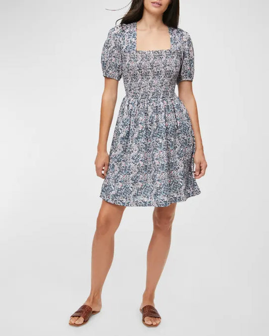 Michael Stars Jude Puff-Sleeve Smocked Mini Dress | Size XS