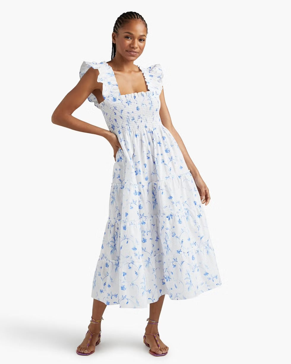 Hill House The Ellie Nap Dress in Blue Botanical - Size Medium