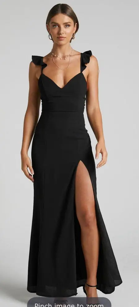 Showpo. More Than This Ruffle Strap Maxi Dress in Black - Size 6