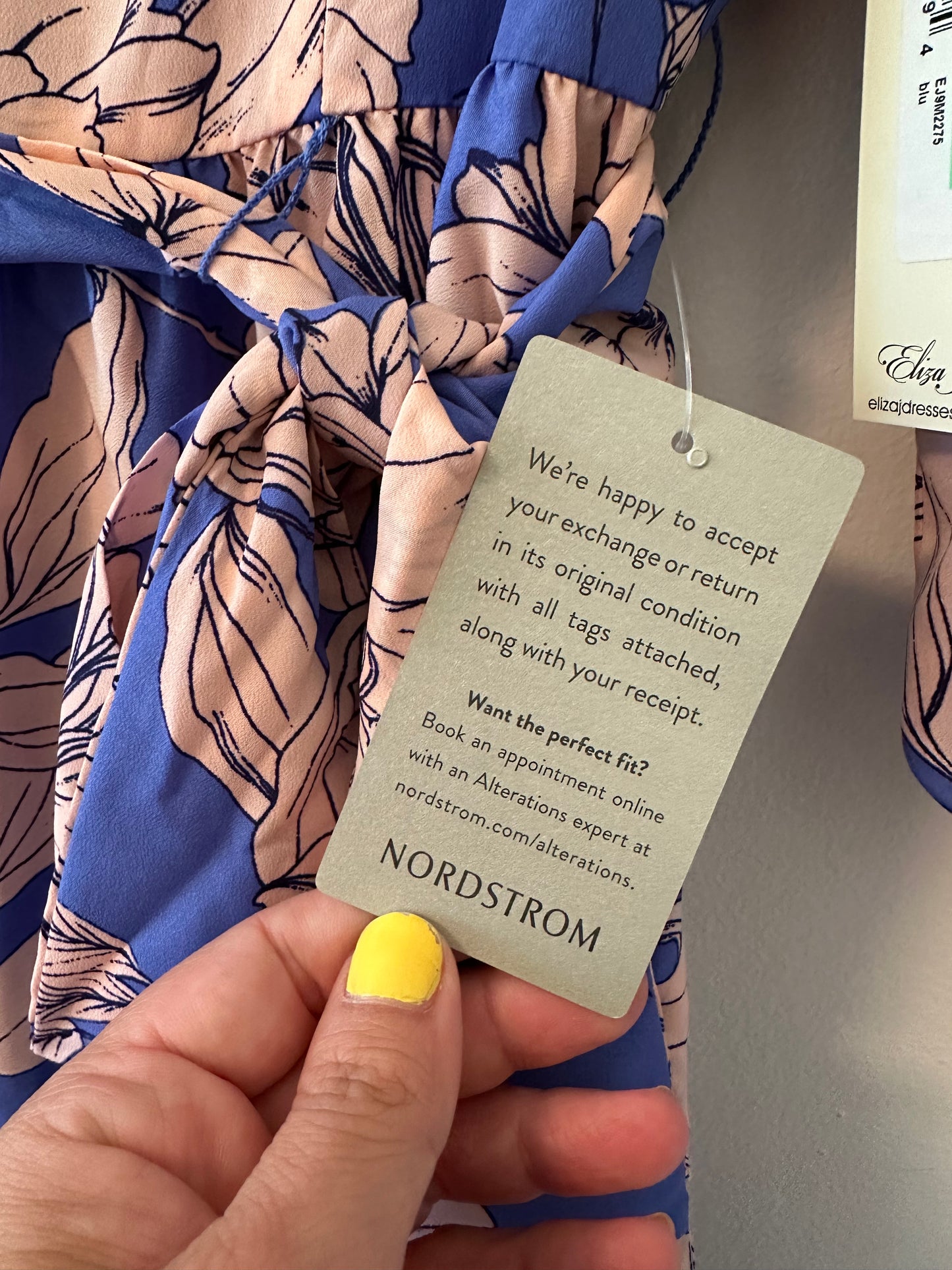 NWT Eliza J Floral Blue and Pink Midi Dress - Size 8