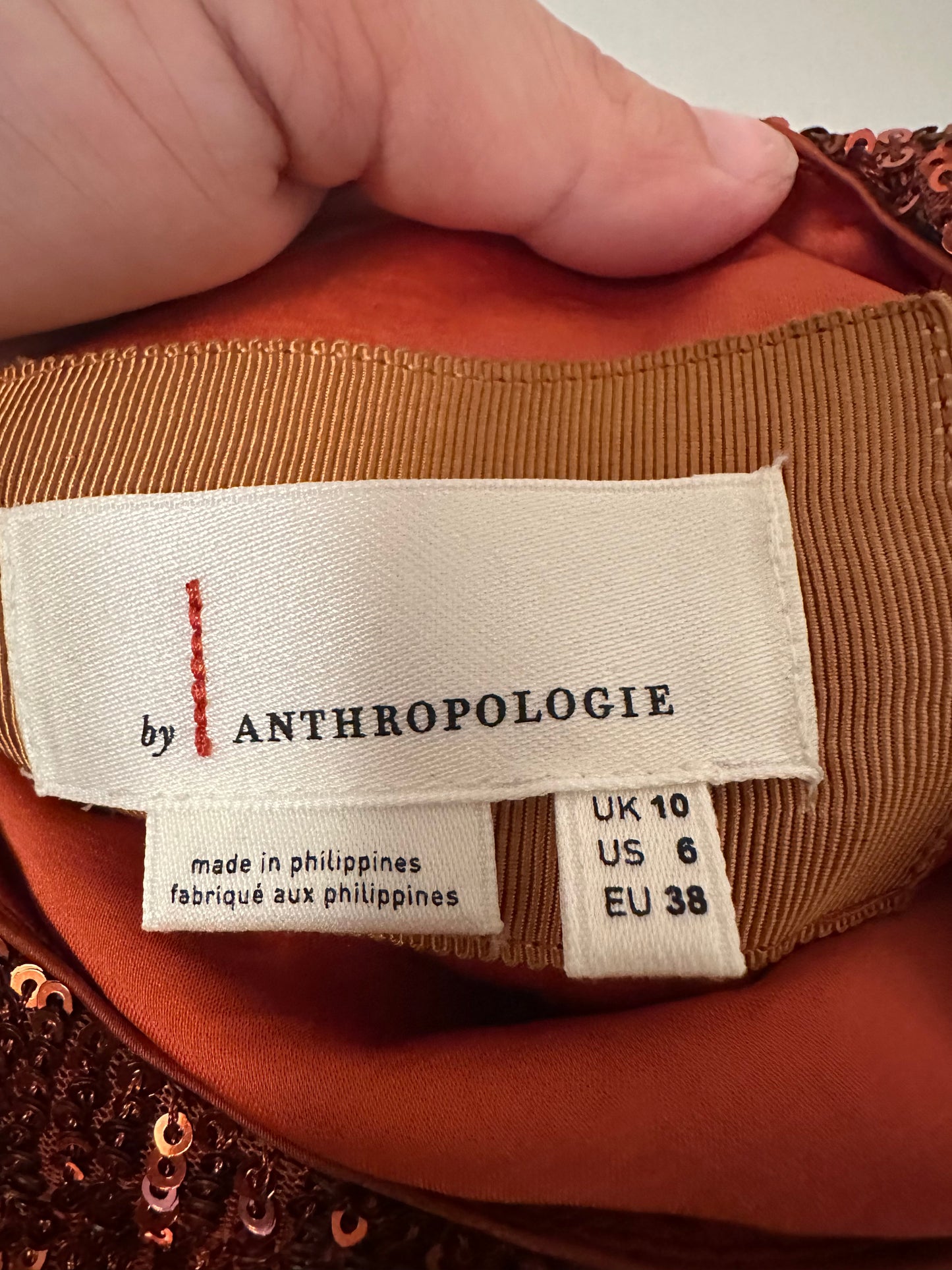 Anthropologie Marie Sequin Puff Sleeve Blouse in Copper | Size 6