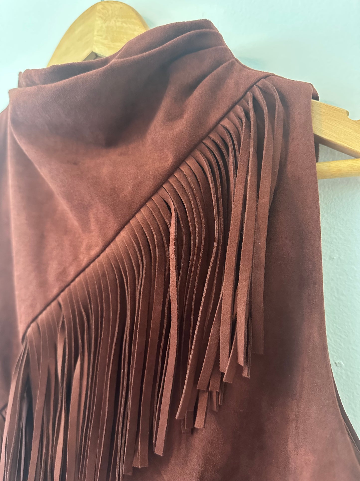 JW Pei Adeline Asymmetric Fringe Sueded Top in Burgundy - Size 8