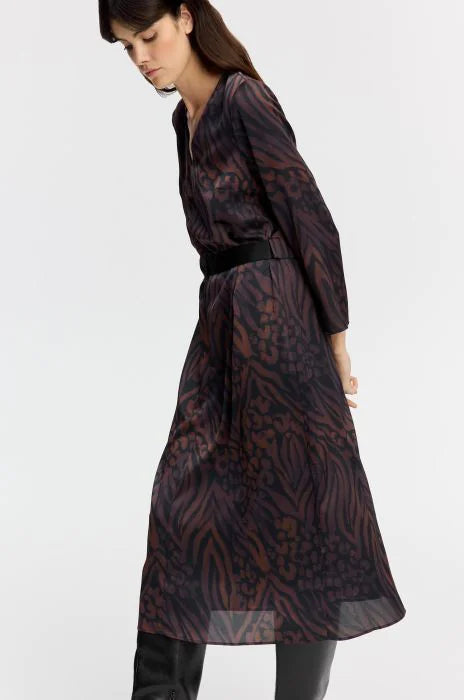 Solar Black and Brown Patterned Dress | Size EU 42
