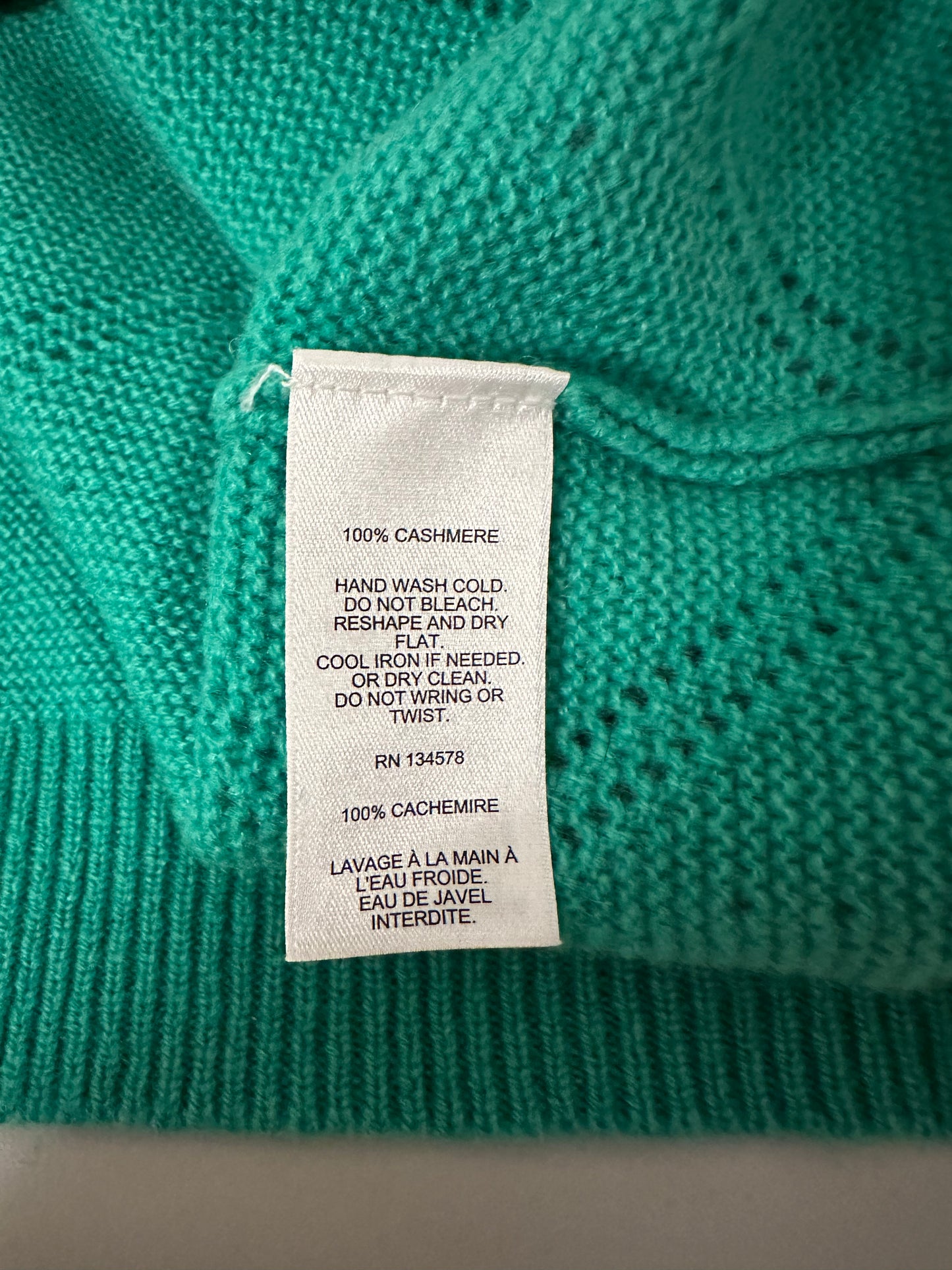 Vineyard Vines Women's Teal Pointelle Cashmere Sweater | Size XL