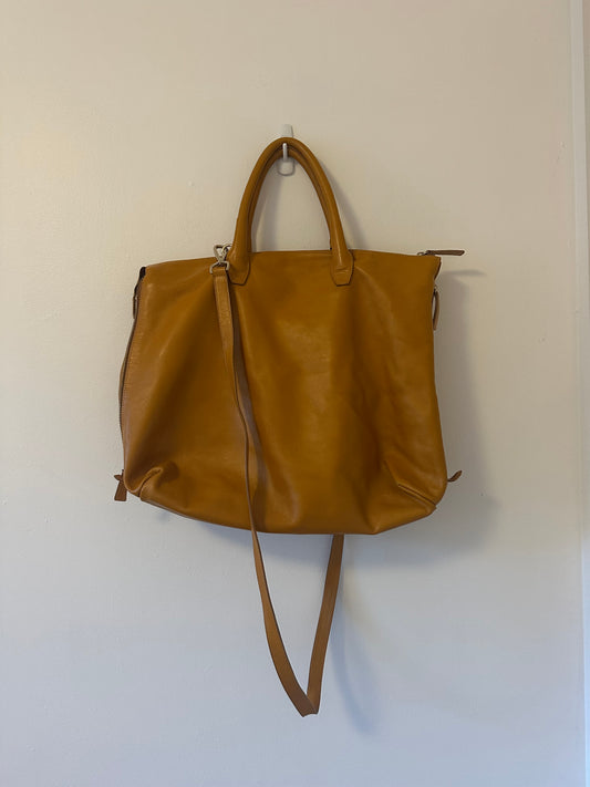 Varriale Tan Leather Zip Top Tote Bag