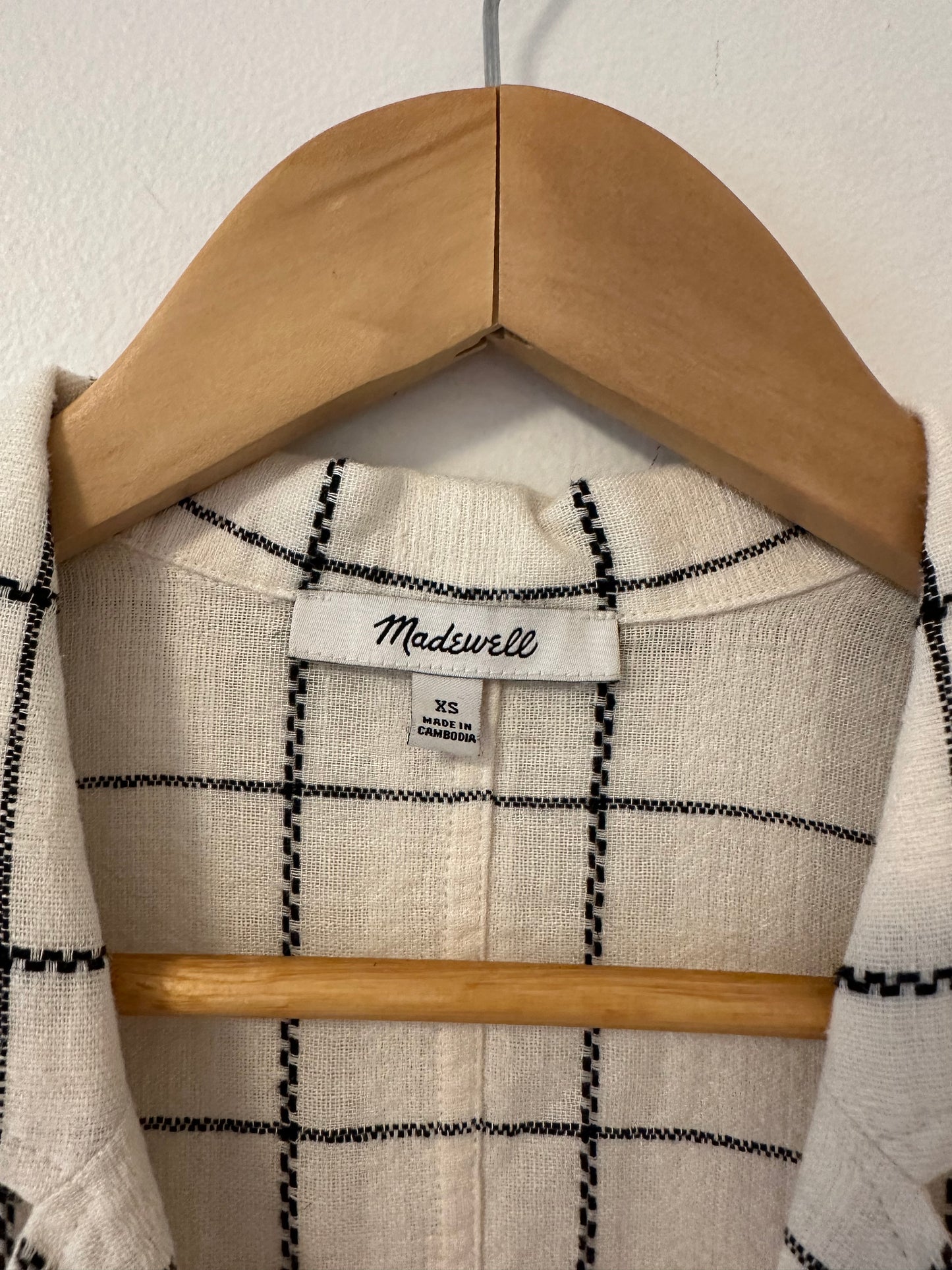 Madewell Linen-Blend Resort Crop Shirt in Windowpane | Size XS