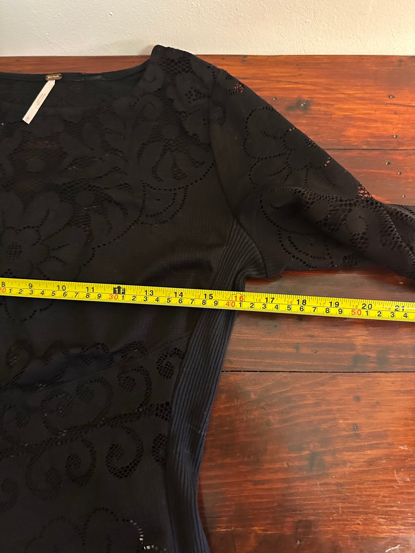 Free People Wild Roses Black Lace Long Sleeve Shirt- Size Medium