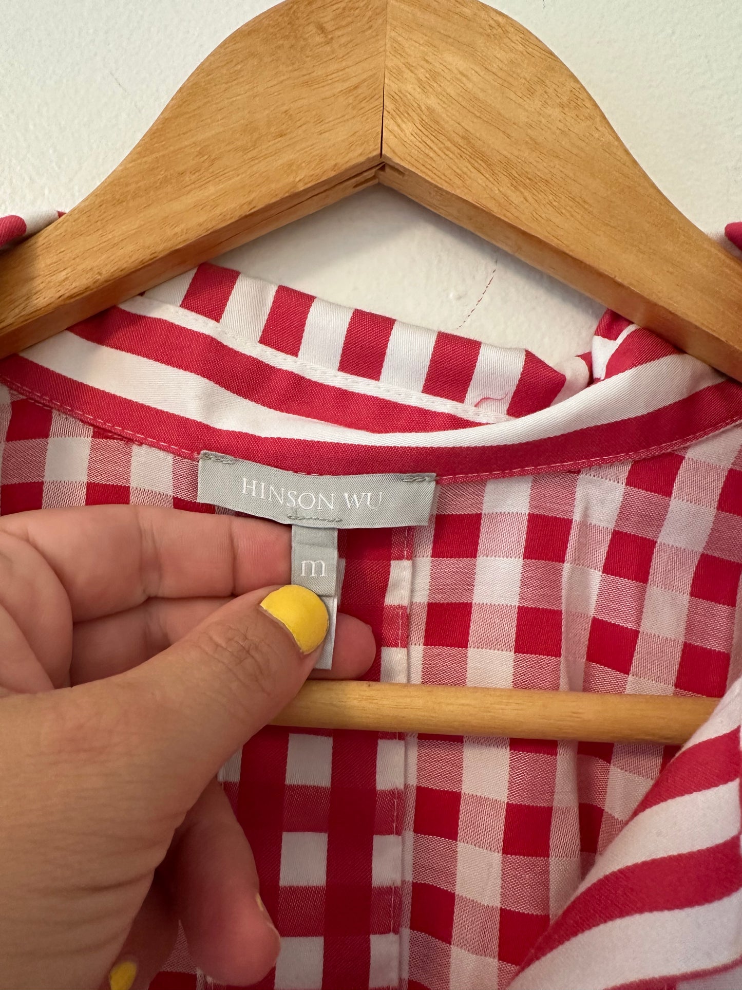 Hinson Wu Aileen Short Sleeve Stripe/Gingham Dress in Coral and White - Size Medium