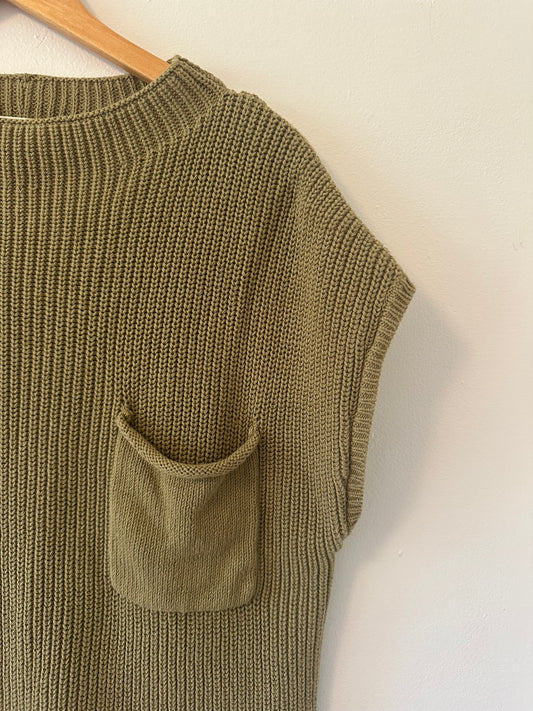 By Together Olive Green Knit Sweater with Pocket - Size Small