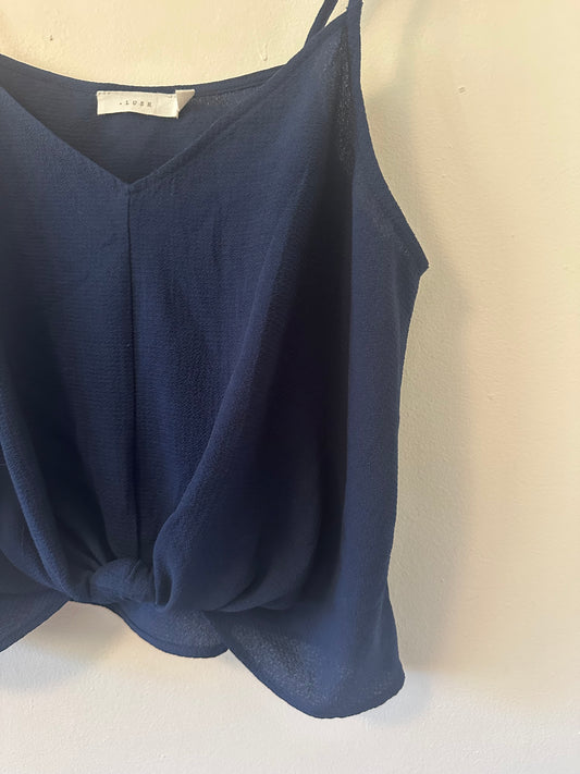 Lush Navy Blue Spaghetti Strap Camisole with Knot Detail | Size Small