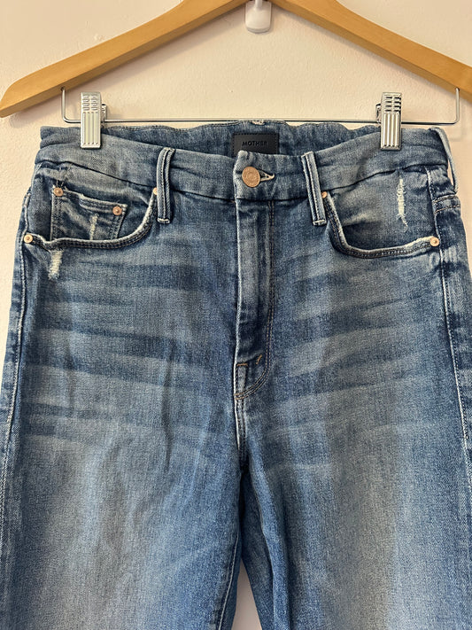 MOTHER High Waisted Looker Ankle Blue Cropped Jeans in Popism | Size 28