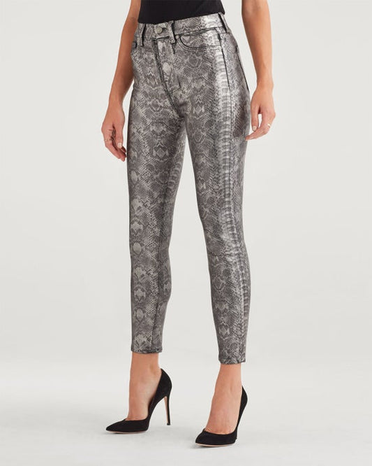 7 For All Mankind High Waist Ankle Skinny Jeans in Coated Pewter Python - Size 25