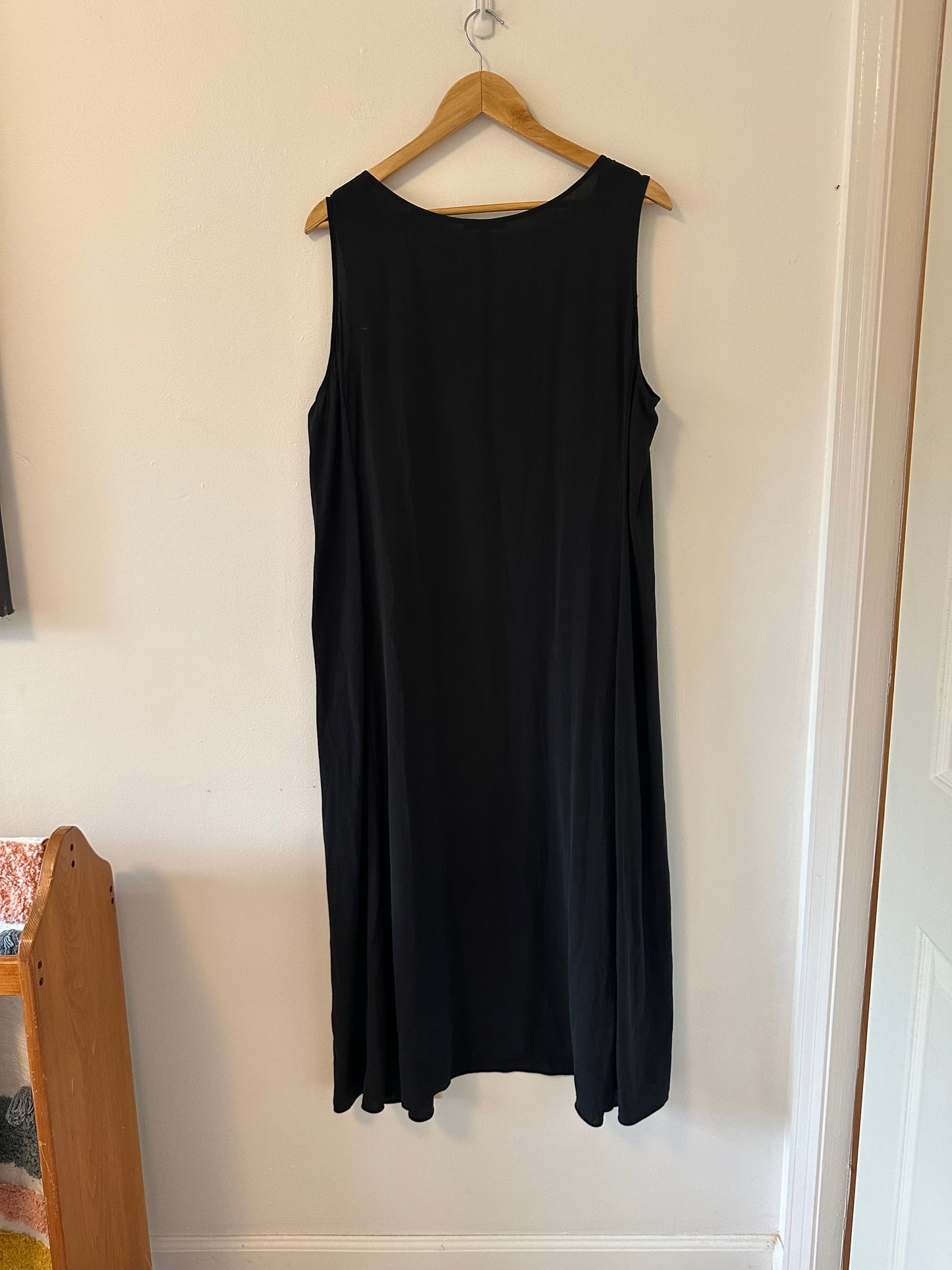 Eileen Fisher Silk Georgette Crepe Scoop Neck Dress in Black | Size XL