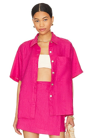 Rails Mackinley Linen Top in Raspberry- Size Small