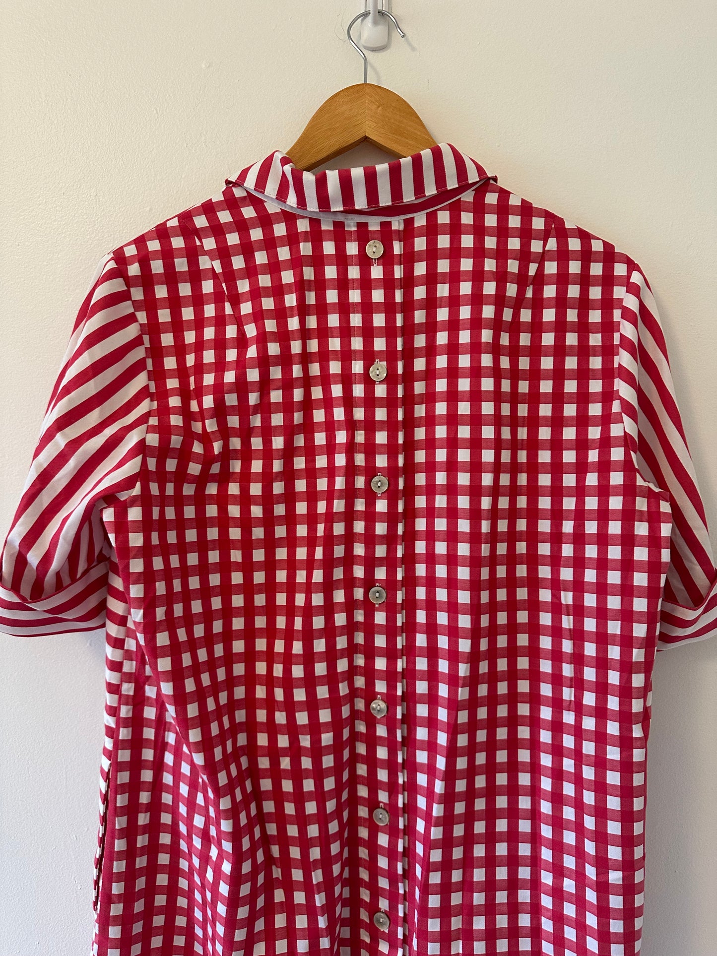 Hinson Wu Aileen Short Sleeve Stripe/Gingham Dress in Coral and White - Size Medium