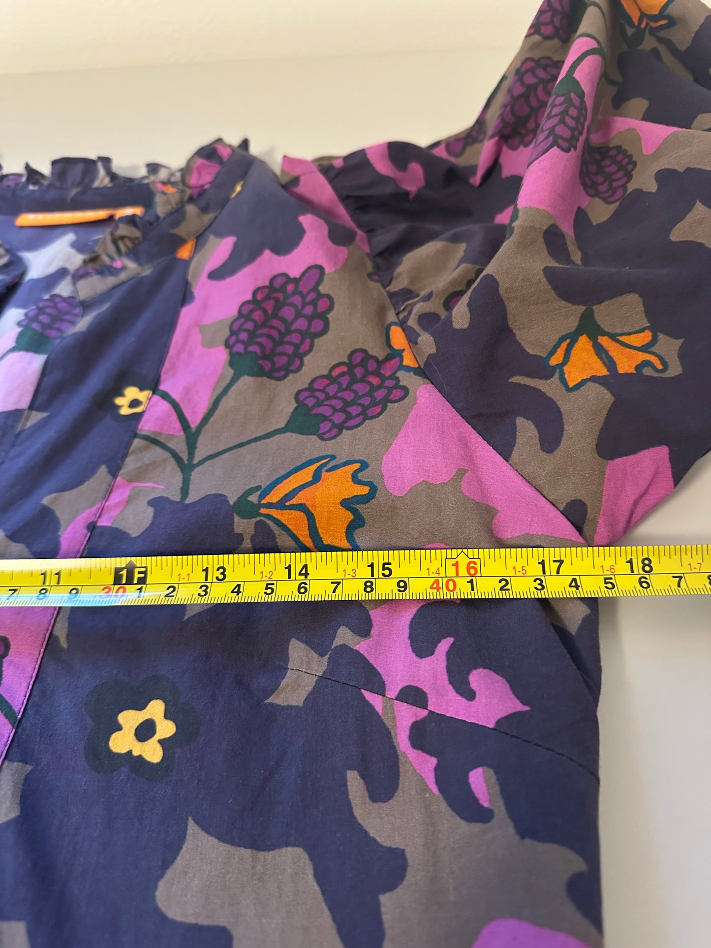 Oliphant Suzani Long Sleeve Purple Floral Yoke Mini Dress | Size Small