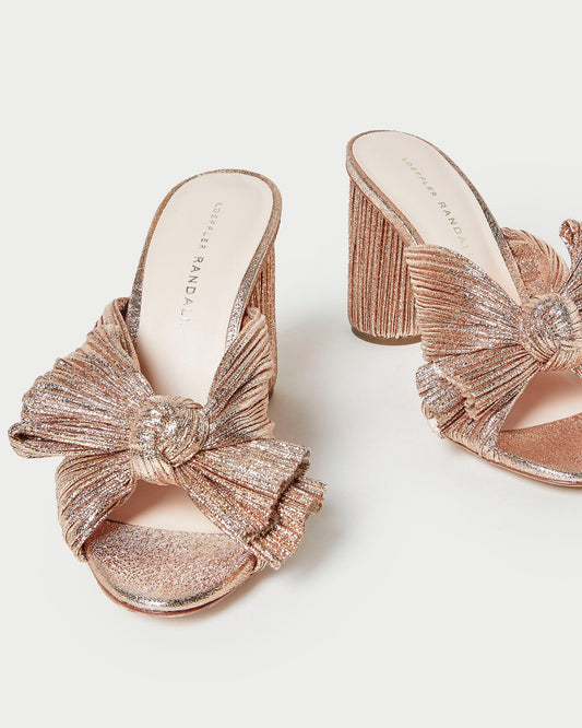Loeffler Randall New Rose Gold Penny Mule Heels with Pleated Bow - Size 9