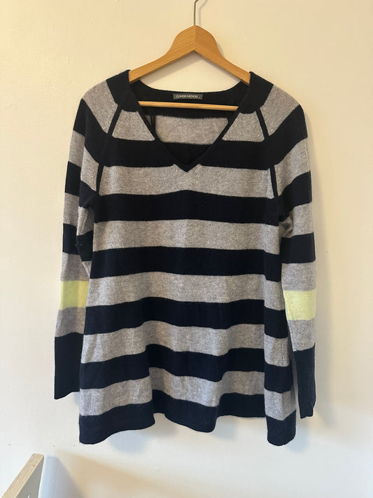 Claudia Nichole Cashmere Striped V-Neck Sweater Size M