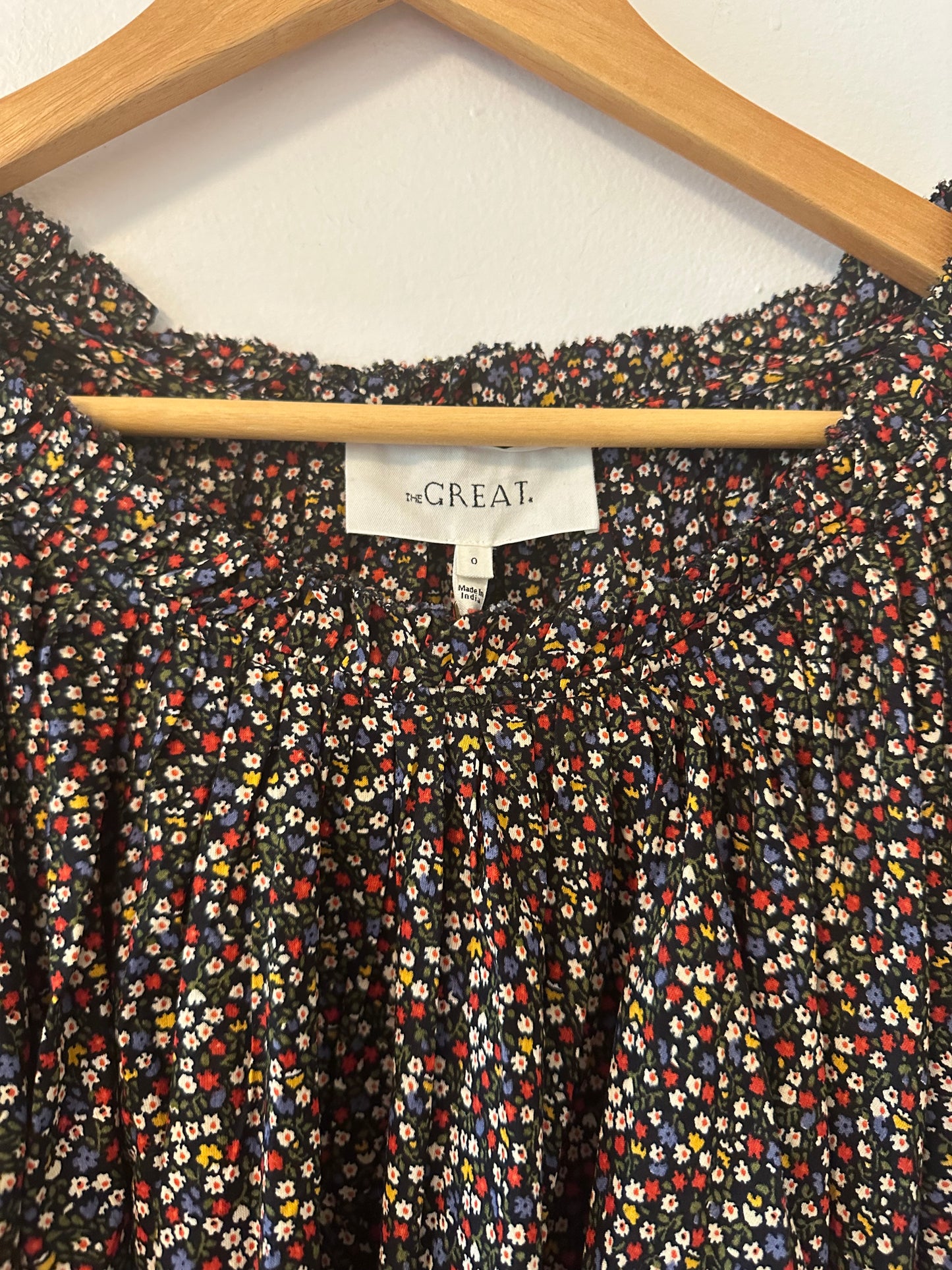 The Great. The Moonstone Top - Dark Navy Mini Wildflower Print Size 0