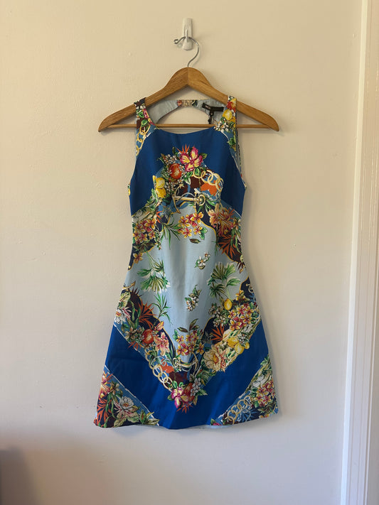 NWT Maje Floral Blue Open Back Sleeveless Dress | Size EU 36