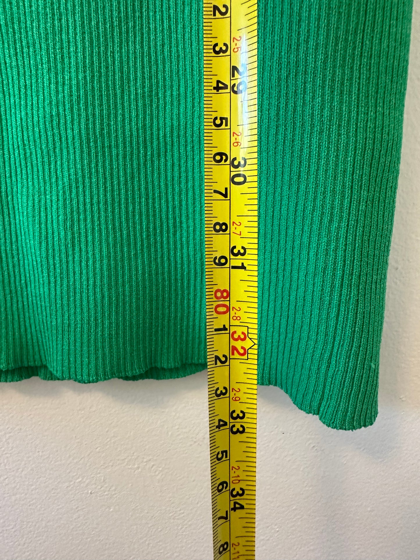 Zara Ribbed Midi Skirt with Slit in Green - Size Small