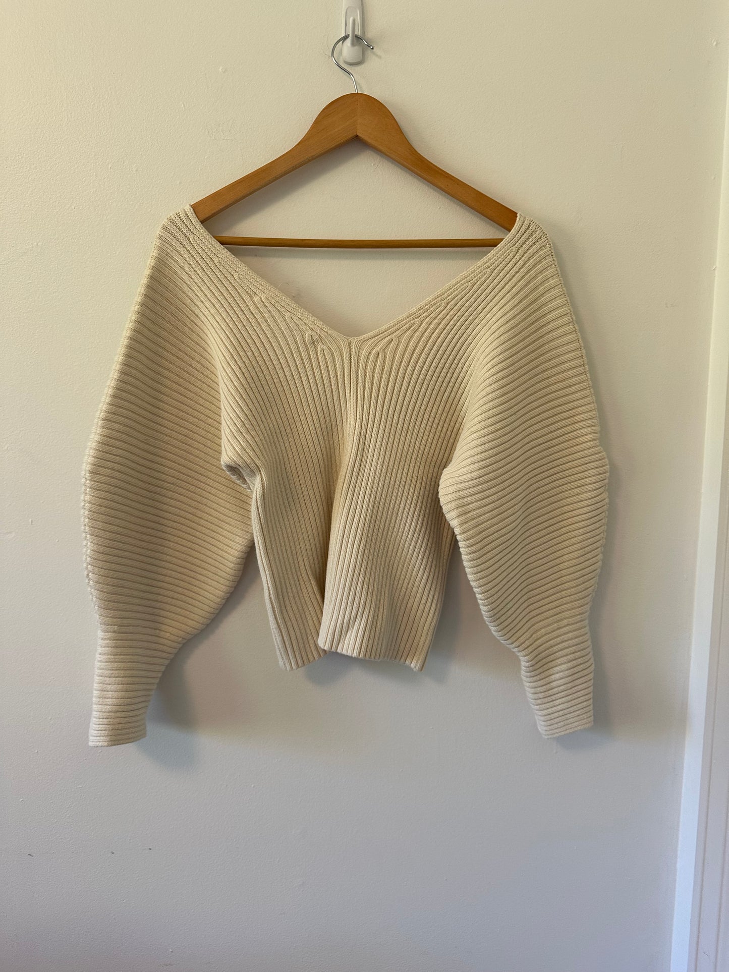 Mara Hoffman Olla Cream V-Neck Ribbed Sweater | Size Medium
