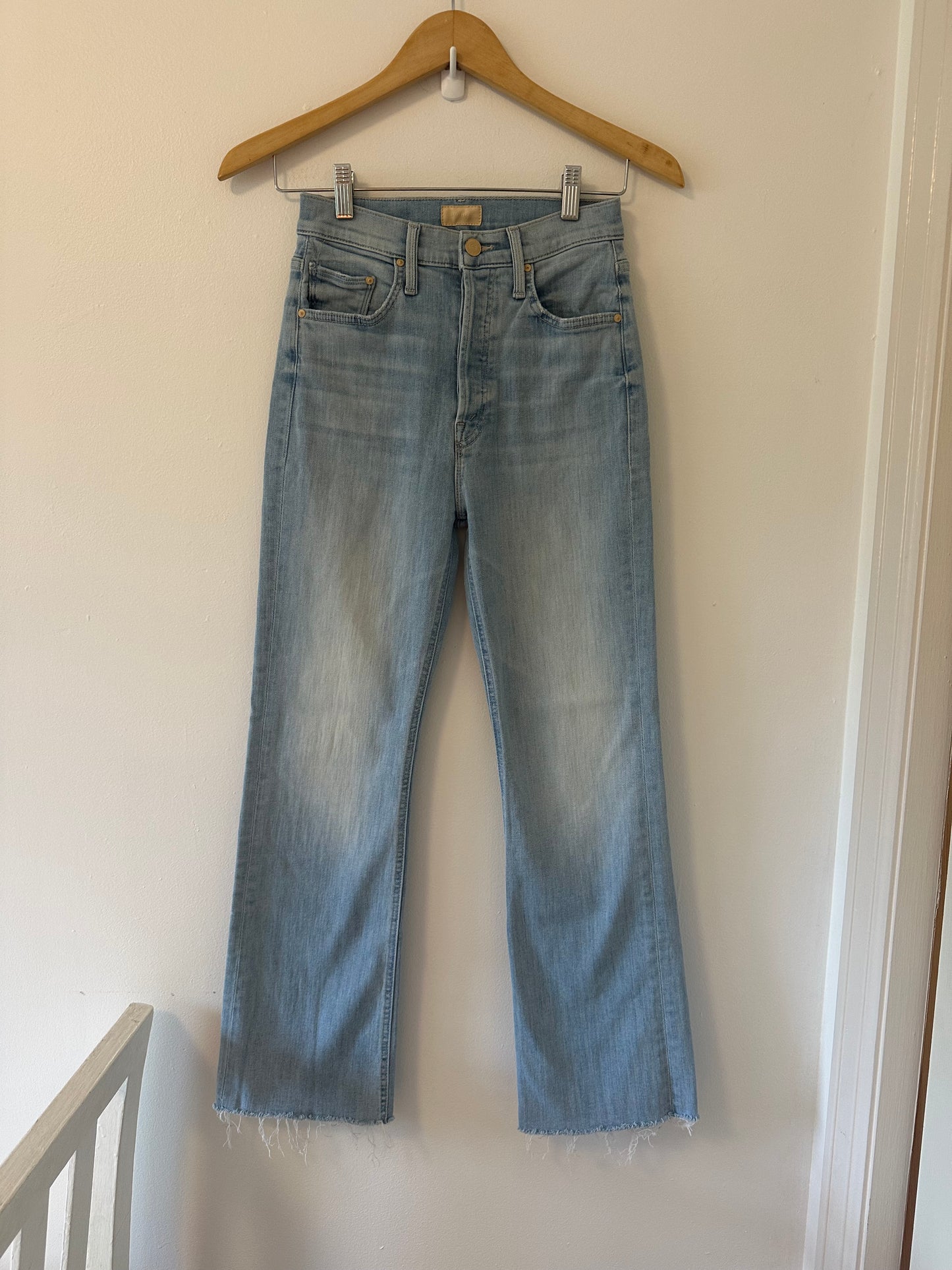 MOTHER The Tripper Ankle Fray Blue Flare Jeans in Island Time - Size 24