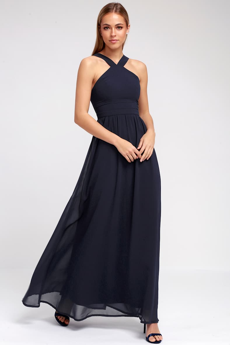 NWT Lulus Air of Romance Navy Blue Maxi Dress | Size Small