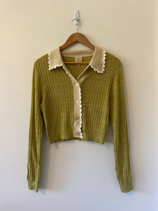Cassi Namoda X J.Crew Limited Edition Collared Ribbed Sweater in Green | Size Large