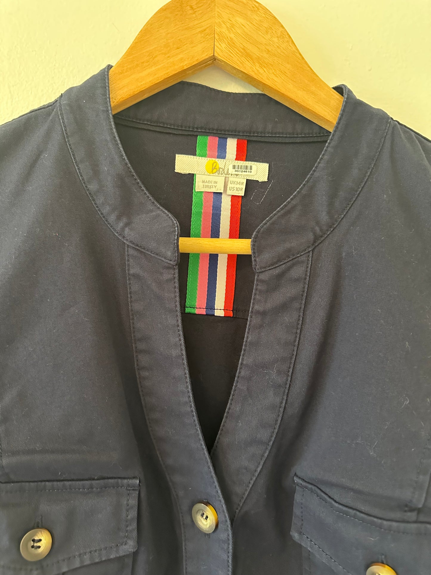 Boden Cecily Short Sleeve Navy Button-Up Dress with Belt - Size 10