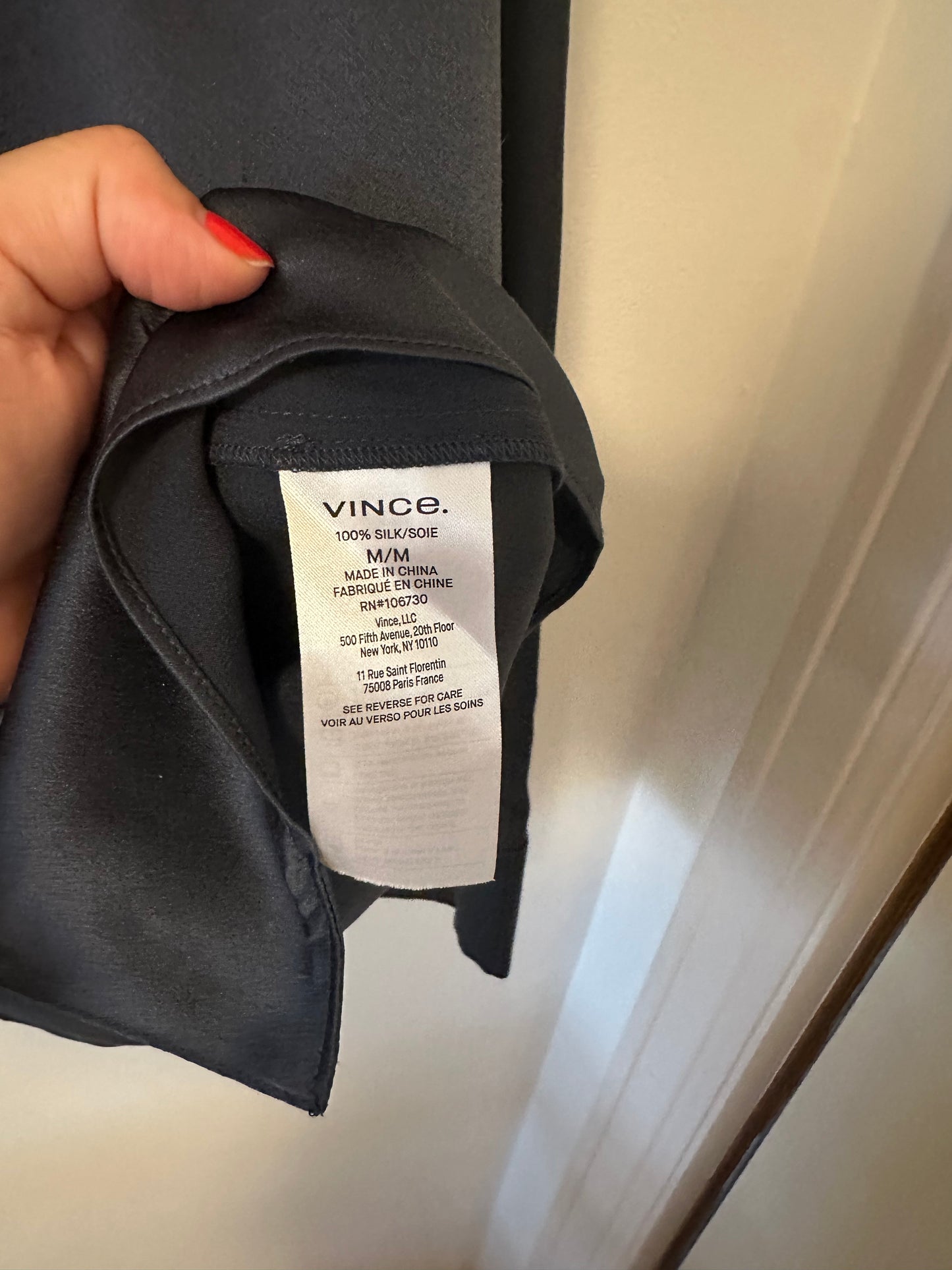 Vince Long Sleeve Shaped Collar Silk Pullover Blouse in Dark Water - Size Medium