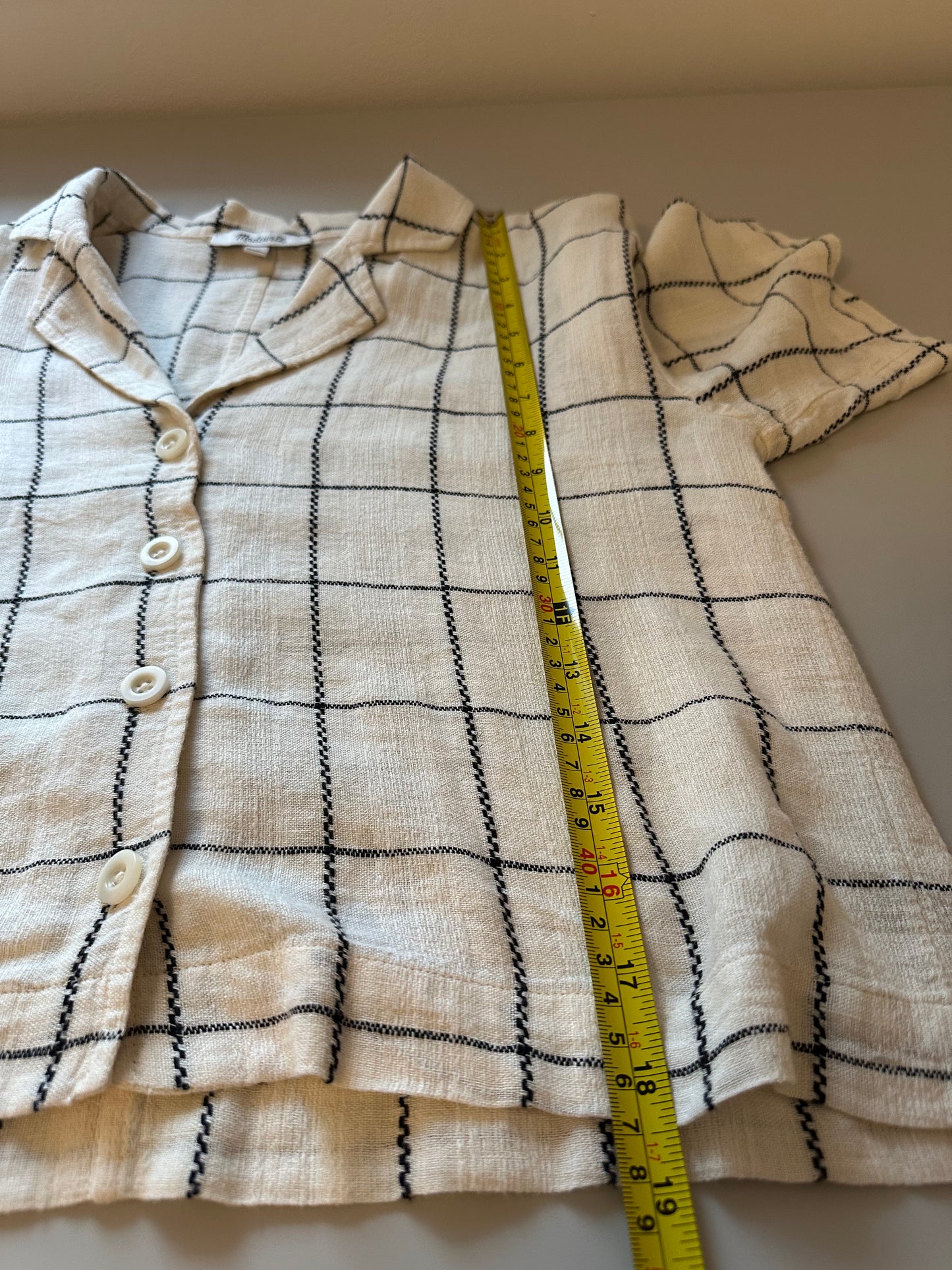 Madewell Linen-Blend Resort Crop Shirt in Windowpane | Size XS