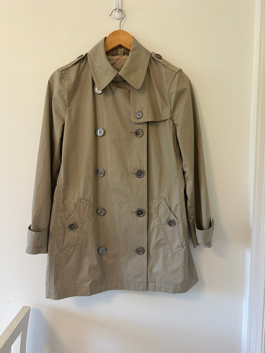 Burberry Brit Classic Tan Double-Breasted Cotton Women's Trench Coat Size 8