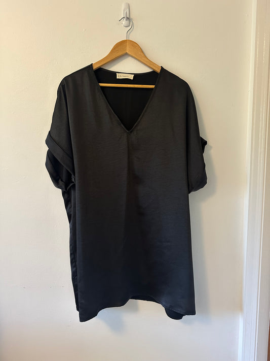 By Together Black Mini Silky V-Neck Dress | Size Medium