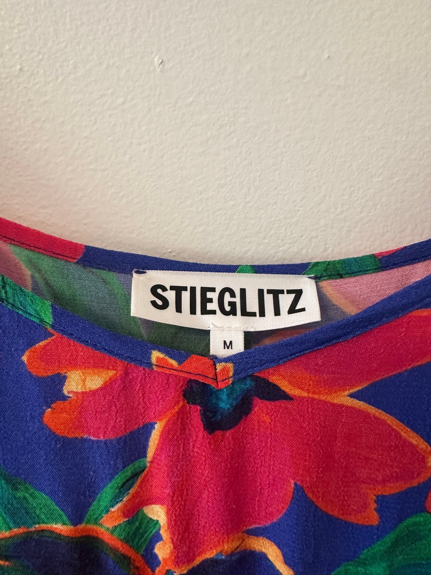 Stieglitz Mayte Floral Tiered Maxi Dress in Blue and Red - Size Medium