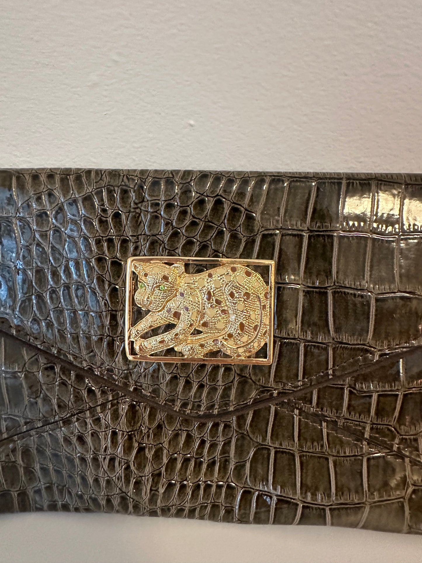 Lilly Pulitzer Crocodile-Embossed Clutch Purse in Brown