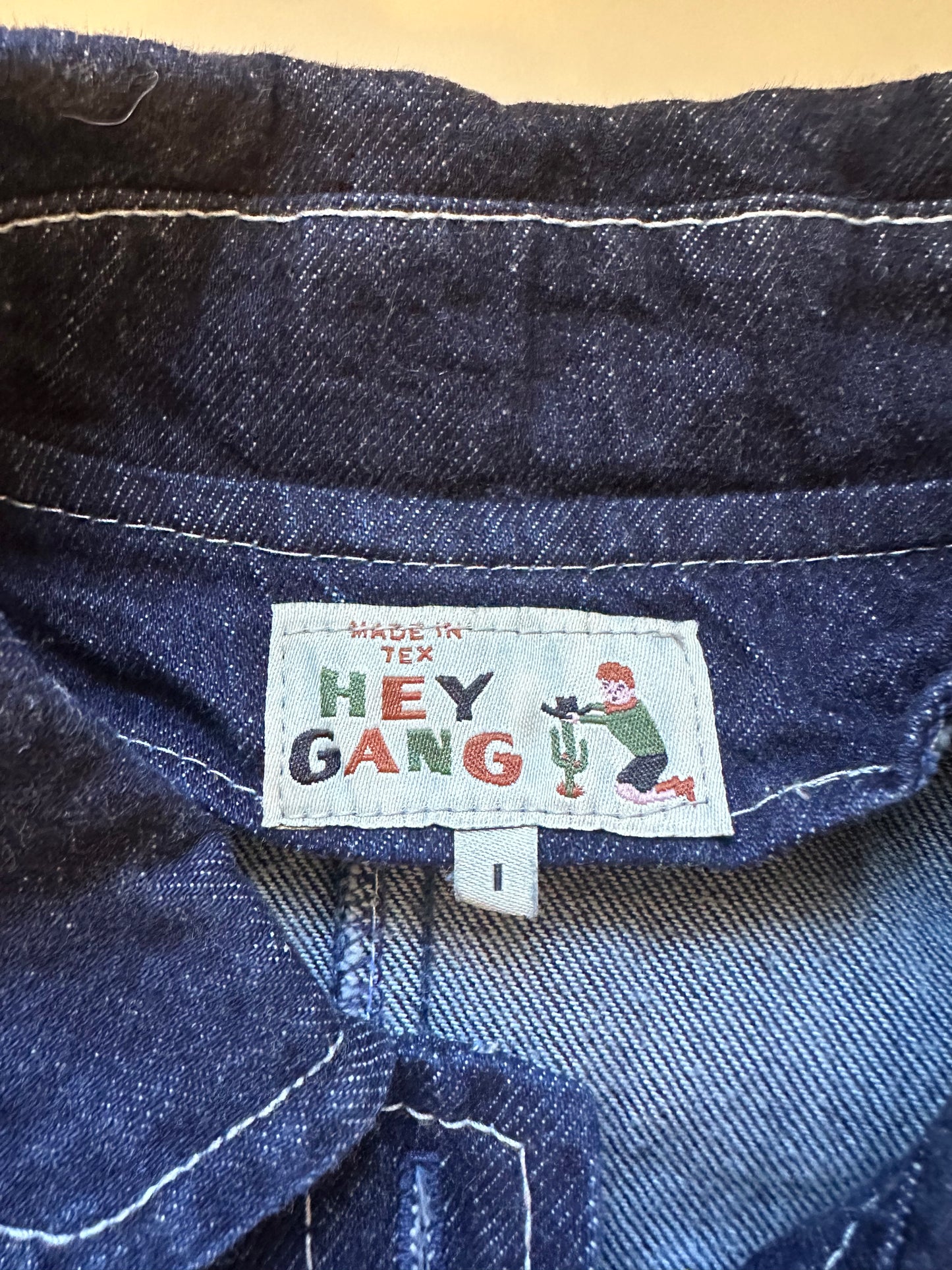 Hey Gang Denim Chore Jacket with Peter Pan Collar in Cotton | Size 1