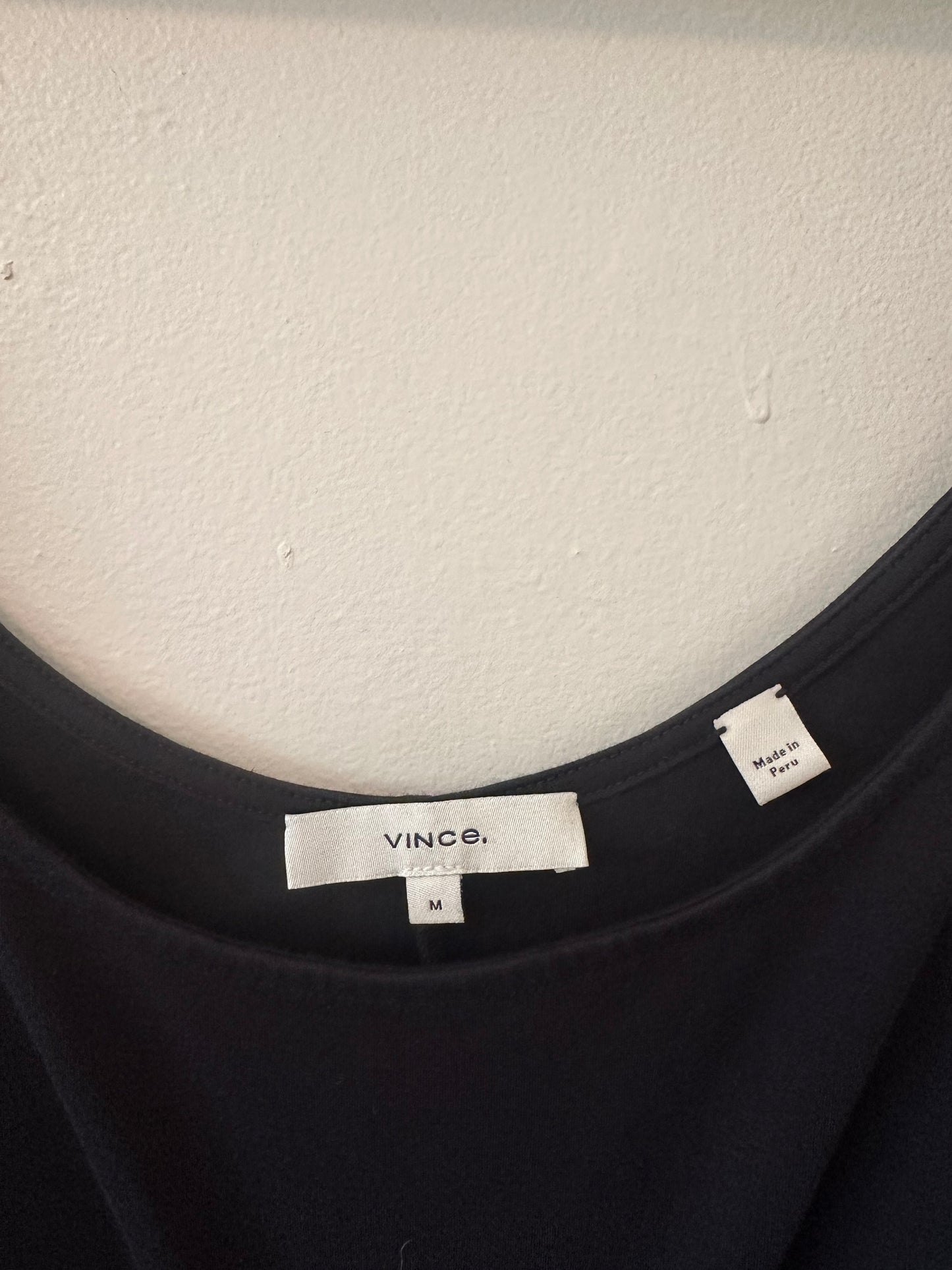 Vince. Tie Waist Cotton Dress Sleeveless Midi Scoop in Black - Size Medium