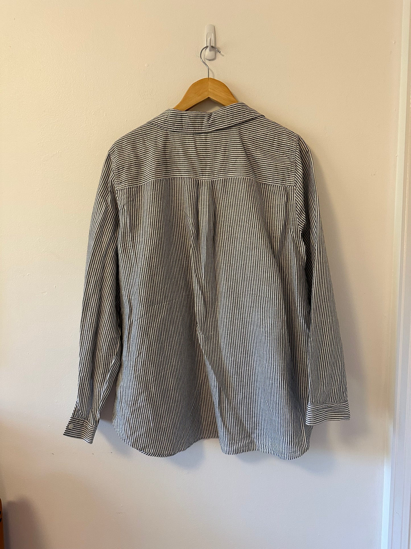 J. Crew Navy and White Striped Cotton Linen Popover Top | Size XL